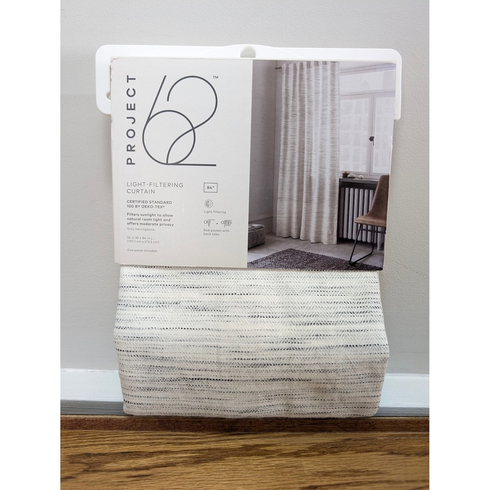 Project 62 Light Filtering Curtain Panel 54x84 Gray Herringbone Cotton Target